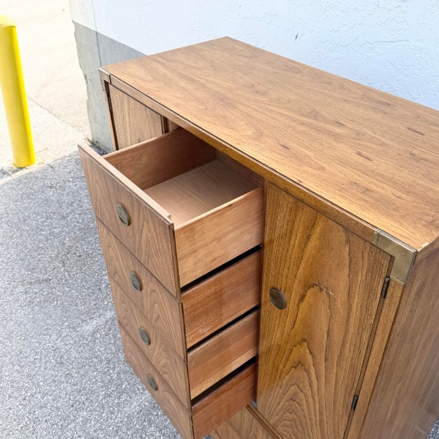 Vintage Huntley Campaign Highboy Dresser by Thomasville For Sale - Image 11 of 12