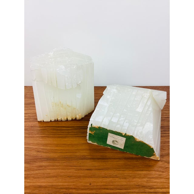 Vintage Brutal Carved White Onyx Stone Pair of Bookends For Sale - Image 10 of 10