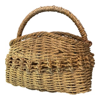 Large Deep Vintage Basket With a Handle For Sale