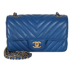 Blue Lambskin Chevron Mini Rectangular Flap Bag