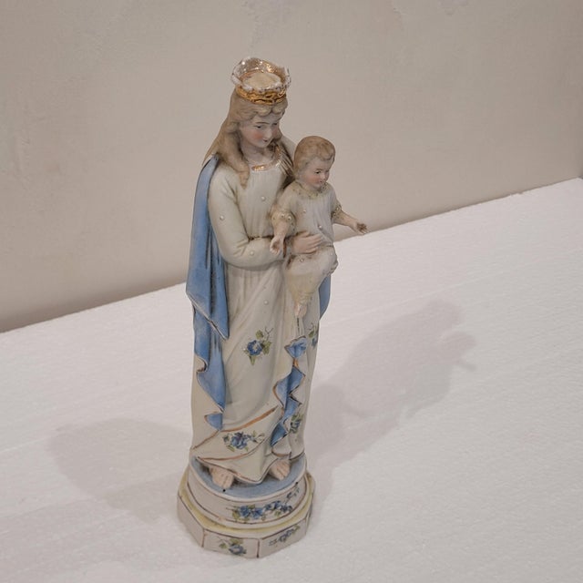 Biscuit Porcelain Virgin with Child Figure, Germany, 1920s For Sale - Image 9 of 17