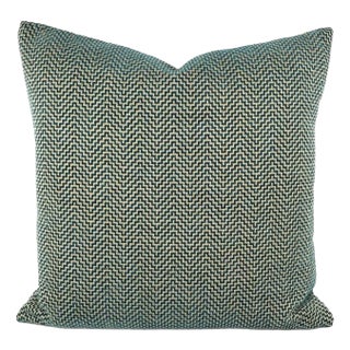 Gp & J Baker Glanville in Teal Pillow Cover - 20" X 20" Teal and Gray Geometric Weave Cushion Case For Sale