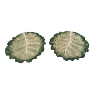 Pair of Fitz & Floyd Porcelain Cabbage Leaf Appetizer Plates For Sale