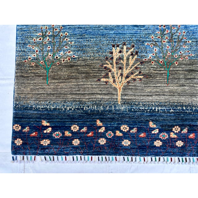 Indigo Persian Gabbeh Tree of Life Hand-Knotted Wool Rug - 4' X 6' For Sale - Image 4 of 12
