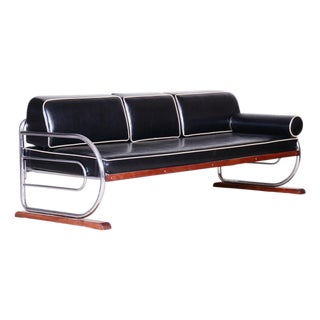 Bauhaus Sofa in Chrome, Steel, and Leather from Robert Slezak, Czech, 1930s For Sale
