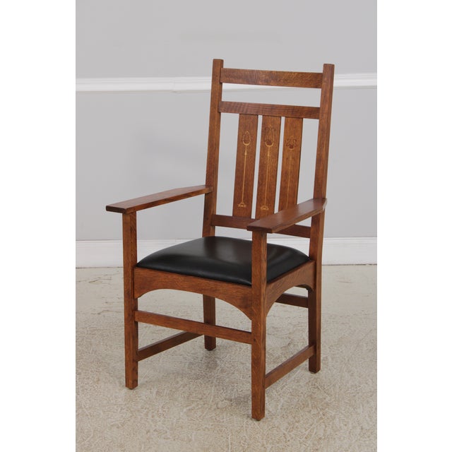 Mission Set of 6 Stickley Harvey Ellis Mission Oak Dining Chairs For Sale - Image 3 of 16