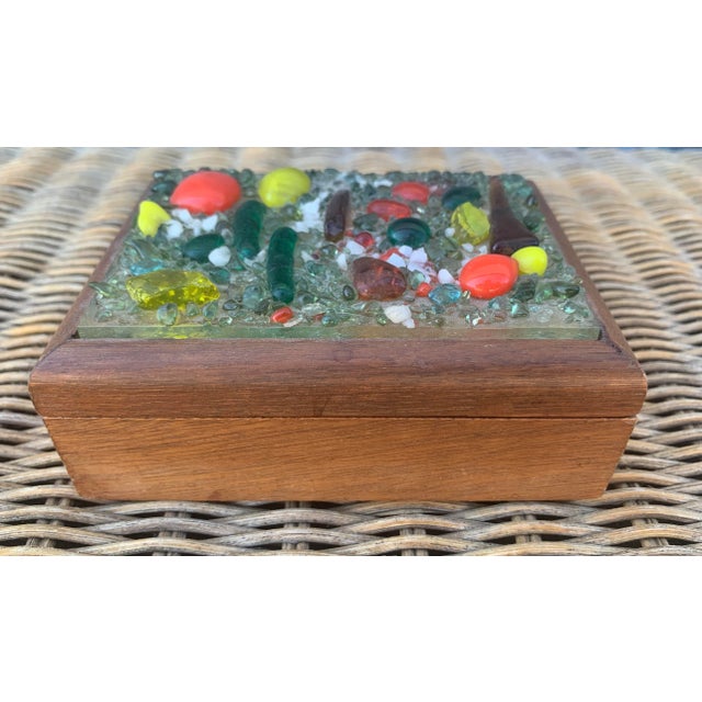 Higgins Glass Mid Century Modern Fused Glass Wooden Trinket Box For Sale - Image 4 of 11