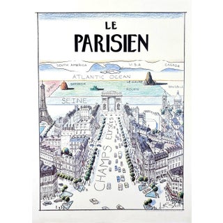 The Parisian View of the World From the Champs Elysees a La Saul Steinberg Original 1984 Paris Poster For Sale