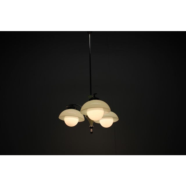 Art Deco Mint Glass and Chrome Chandelier, Former Czechoslovakia, 1930s For Sale - Image 9 of 14