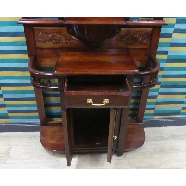 Antique Art Nouveau Mahogany Wardrobe with Beveled Mirror, Chest of Drawers, and Umbrella Stand, 1920s For Sale - Image 9 of 18