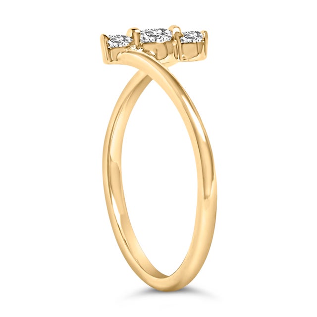 10K Yellow Gold 1/4 Cttw Lab Grown Diamond Vertical Three Stone Ring For Sale - Image 4 of 7