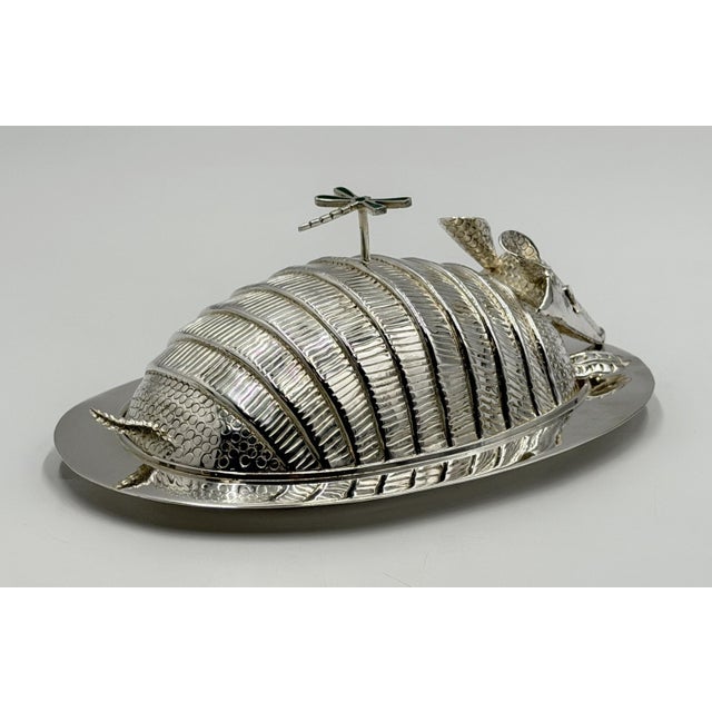 Silver Emilia Castillo Silver Plate Armadillo Butter Dish With Malachite, Taxco Mexico For Sale - Image 8 of 18