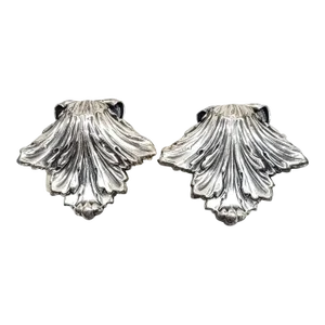 Vintage 1968 Signed Napier Book Piece Silvertone Leaf Clip Earrings - 2 Pieces