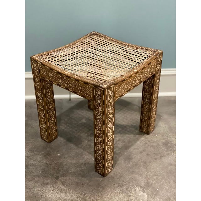 Indian Square Stool With Cane Seat For Sale In Little Rock - Image 6 of 7