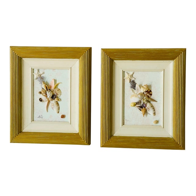 Lovely Pair of Original Coastal Shell Art Framed For Sale