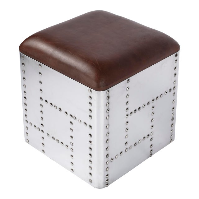 Midway Aviator Leather Stool, Medium Brown For Sale