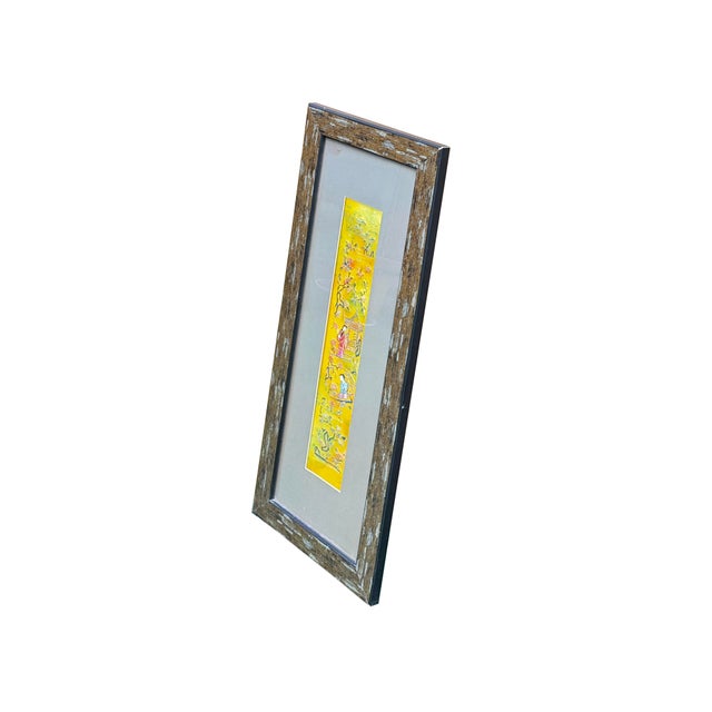 Vintage Yellow Scenery Embroidered Rectangular Framed Wall Art A For Sale In San Francisco - Image 6 of 13