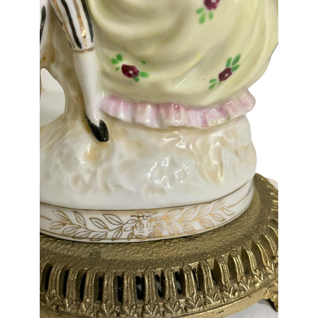 Vintage French Porcelain Courting Couple Boudoir Table Lamps With Ormolu Bases – Rococo Style - a Pair For Sale - Image 15 of 16
