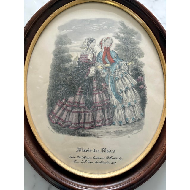 Mid 20th Century Vintage French Parisian Fashion "Miroir Des Modes" Oval Framed Prints- A Set For Sale - Image 5 of 12