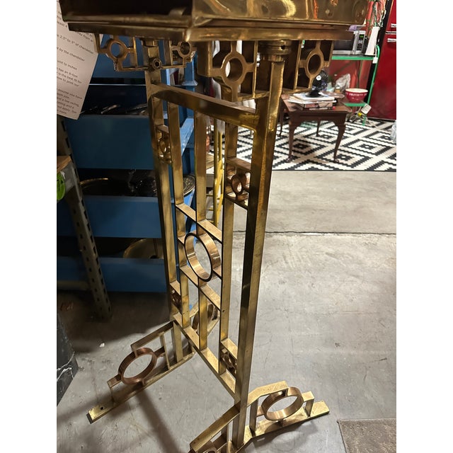1970s Heavy Art Deco Solid Brass Podium Stand With Storage and Book Rest For Sale In Atlanta - Image 6 of 11