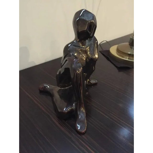 Mid-Century Modernist Ceramic Crouching Woman Sculpture For Sale - Image 4 of 7