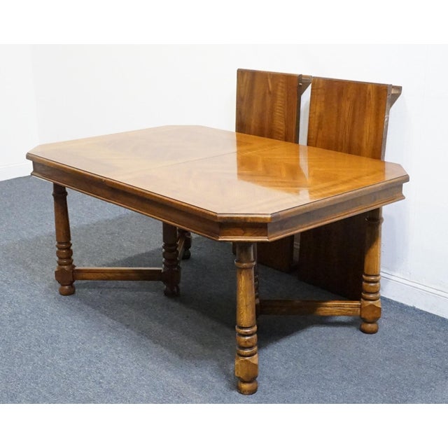 Wood High End Vintage Solid Oak Rustic European 100" Double Pedestal Dining Table 7080-40 For Sale - Image 7 of 11
