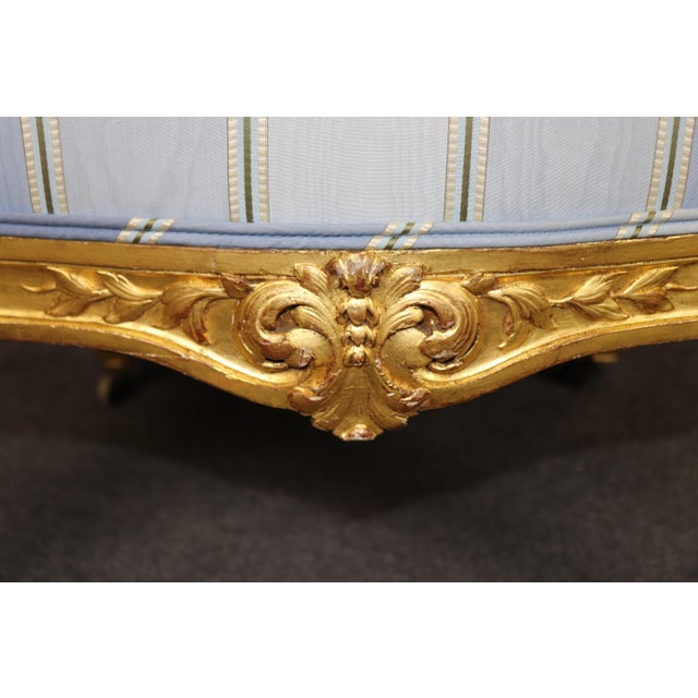 Blue 19th C. Pair French Napoleonic Style Armchairs, Giltwood & Blue Upholstery For Sale - Image 8 of 16
