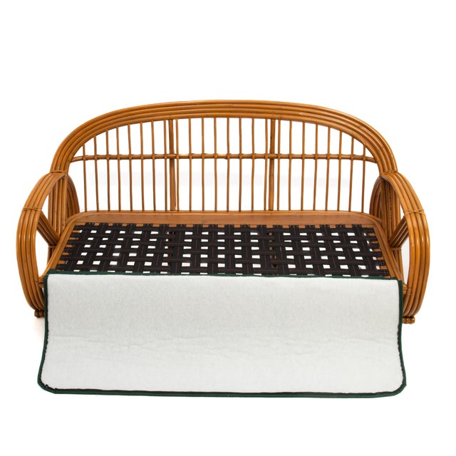 Four Strand Pretzel Rattan Set Sofa Settee Coffee Table Two End Tables After Paul Frankl Five Piece Living Room Set For Sale In Philadelphia - Image 6 of 18