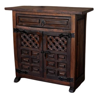 Spanish Carved Walnut Chest of Drawers, Nightstands or Narrow Console, 1920s For Sale