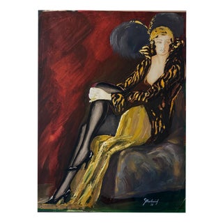 Carl H. Berberich, Lady with Feathered Hat, Verso Nude Female, 1926, Gouache on Paper For Sale