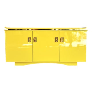 Postmodern Chinoiserie Yellow Lacquer Laminate Credenza For Sale