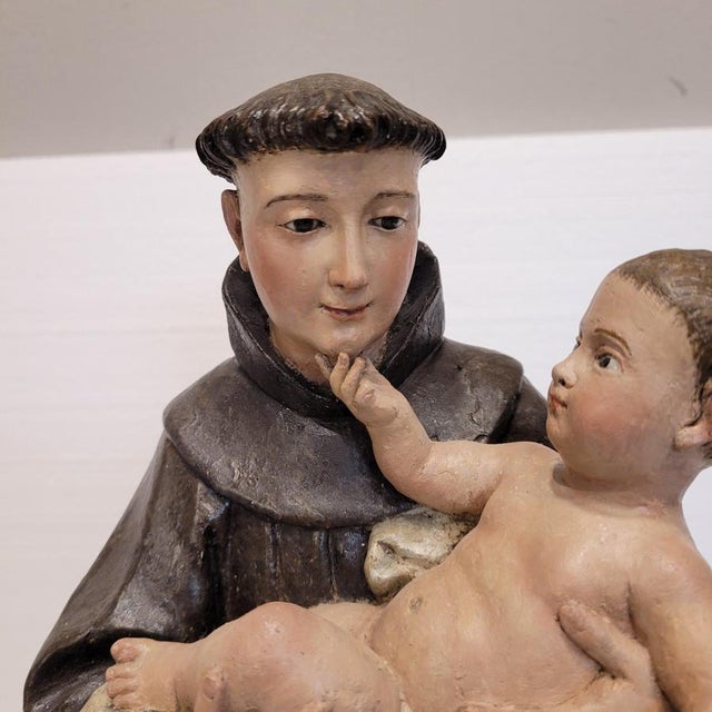 Spanish School Artist, Sculpture of Saint Anthony of Padua with the Child, Late 18th Century, Wood For Sale - Image 9 of 18