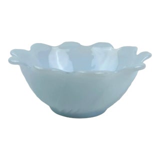 1950s Fire King Azurite Blue Milk Glass Lotus Flower Bowl For Sale