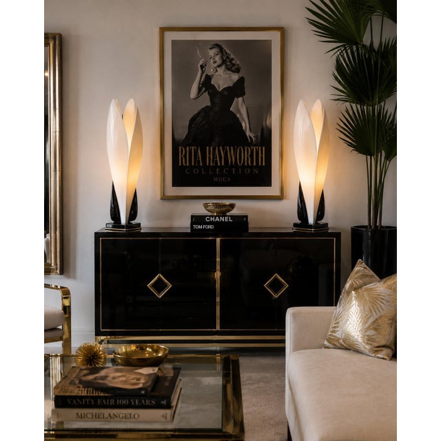Striking vintage sculptural table lamp designed by Roger Rougier for Maison Rougier, Canada, circa 1970s. Featuring...