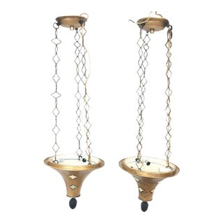 John Rosselli for Circa Lighting Callie Gilded Iron Hanging Pendants - a Pair For Sale