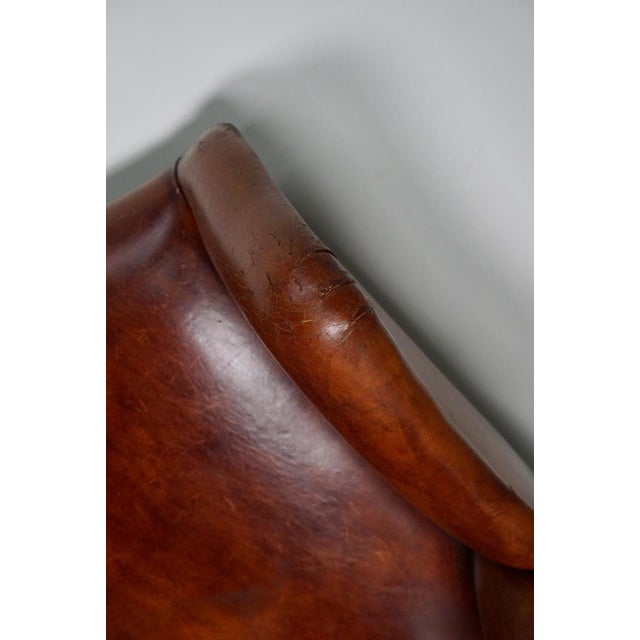 Animal Skin Vintage Dutch Cognac Colored Leather Club Chair For Sale - Image 7 of 17
