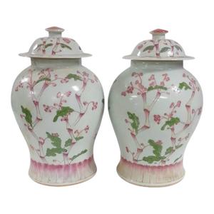 19th Century Chinese Ching Dynasty Famille Rose Temple Jars - A Pair