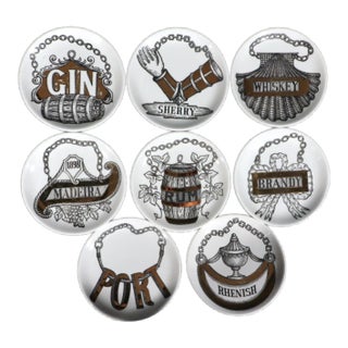 Piero Fornasetti Ceramic Wine & Liquor Coasters, Vini E Liquori Pattern For Sale