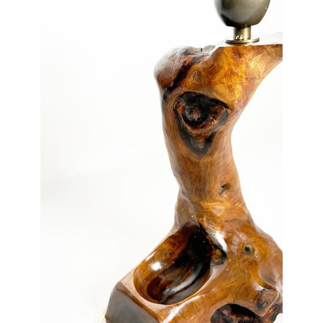 Brutalist Olive Wood Table Lamp, France, 1960s For Sale - Image 12 of 13