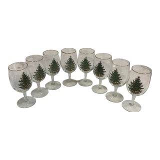 Spode Christmas Tree Wine Glasses With Gold Rim, Set of 8 For Sale