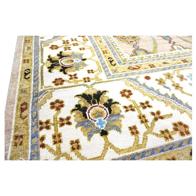 Afghan Sultanabad Wool 9X12 Tan, Green & Blue Handmade Area Rug #1143689 For Sale - Image 9 of 11