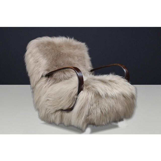Art Deco Sheepskin Lounge Chair by Jindřich Halabala, Czech, 1940s For Sale - Image 10 of 11