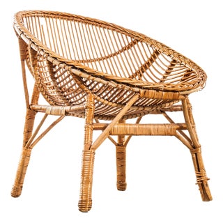 French Rattan Dish Armchair, 1960s For Sale