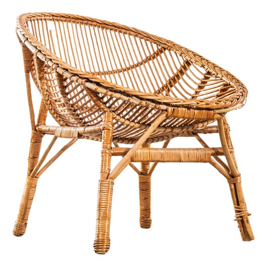 French Rattan Dish Armchair, 1960s For Sale