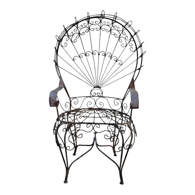 Vintage Wrought Iron Peacock Armchair For Sale