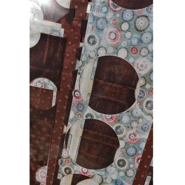 Kathleen Bridges Contemporary Burgundy Blue Geometric Pattern Paper Collage For Sale - Image 6 of 10