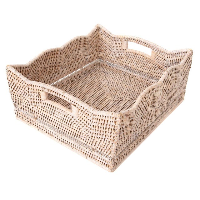 Artifacts Rattan Scallop Collection Shelf Basket in White Wash - 14" For Sale - Image 9 of 9