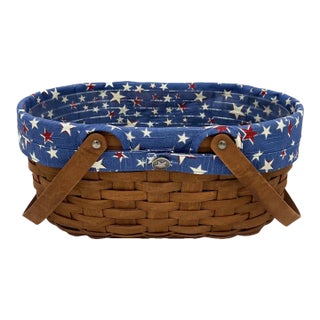 Vintage Longaberger Oval Market Basket With American Celebrations Liner, Protector For Sale