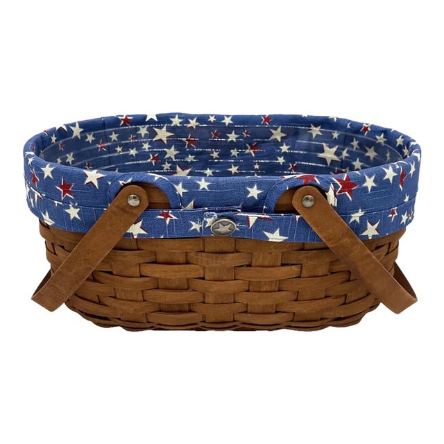 Vintage Longaberger Oval Market Basket With American Celebrations Liner, Protector For Sale