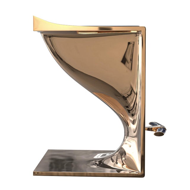 "Alphacute" Bar Stool With Bronze and Woven Leather, Hand Crafted For Sale In Los Angeles - Image 6 of 8